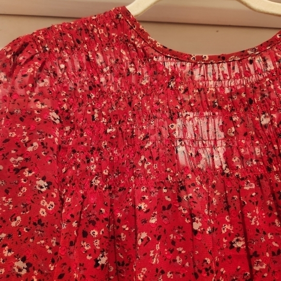 Lucky Brand semi sheer Swiss dot detail and floral print blouse. - Picture 10 of 12